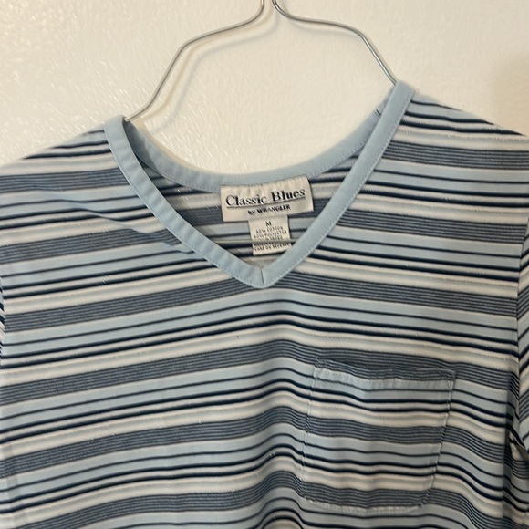 Classic Blues by Wrangler striped blue & black medium t shirt with pocket - Picture 2 of 5